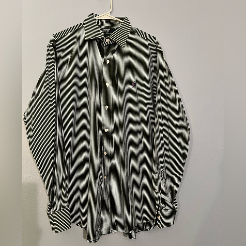 Ralph Lauren Green and White Striped Shirt